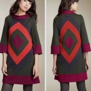 Diane Von Furstenberg Patterned Dress Wool Dress 3/4 Sleeves Size 2